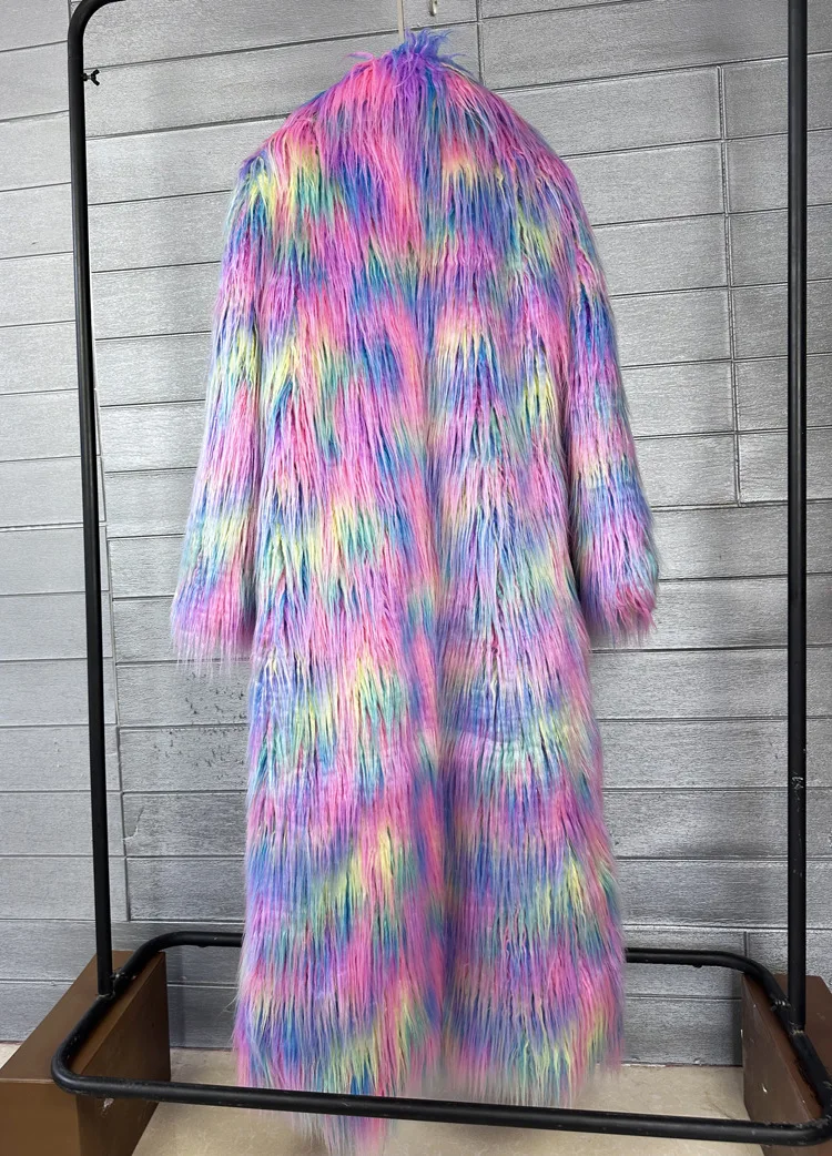 Women Print Long Faux Fur Coat Turn Down Collar Elegant Thick Coat Warm Jackets Lady Loose Coats Streetwear Winter 2025