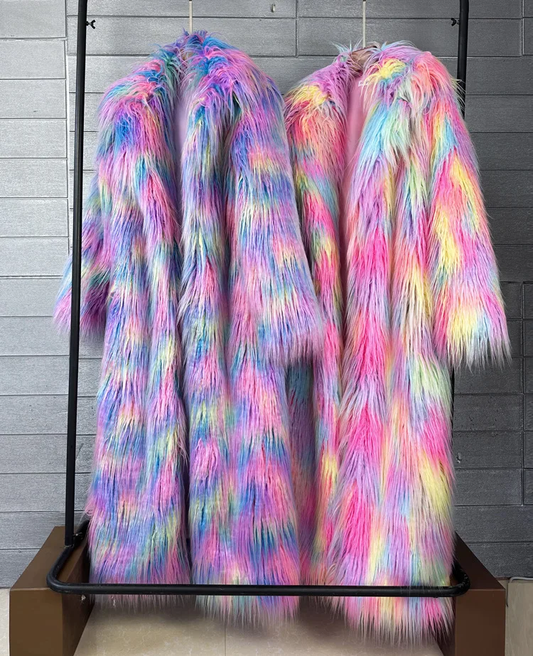 Women Print Long Faux Fur Coat Turn Down Collar Elegant Thick Coat Warm Jackets Lady Loose Coats Streetwear Winter 2025