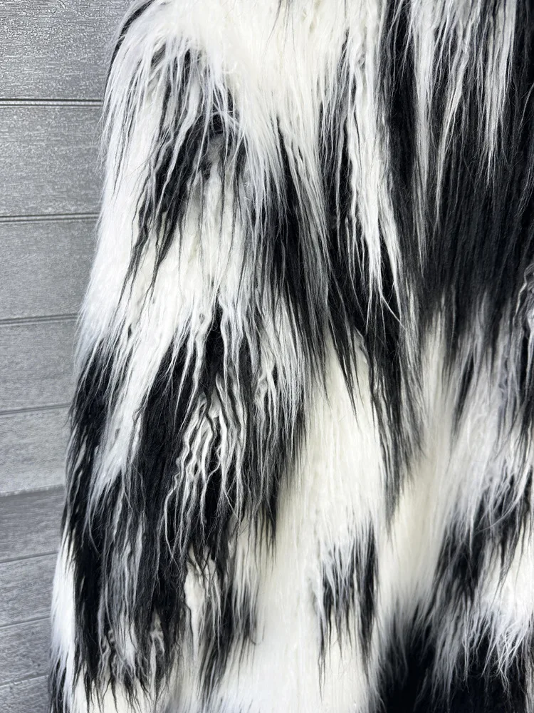 Women Print Long Faux Fur Coat Turn Down Collar Elegant Thick Coat Warm Jackets Lady Loose Coats Streetwear Winter 2025