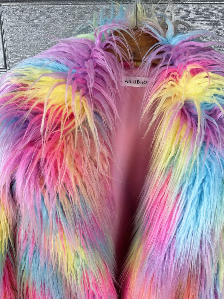 Women Print Long Faux Fur Coat Turn Down Collar Elegant Thick Coat Warm Jackets Lady Loose Coats Streetwear Winter 2025