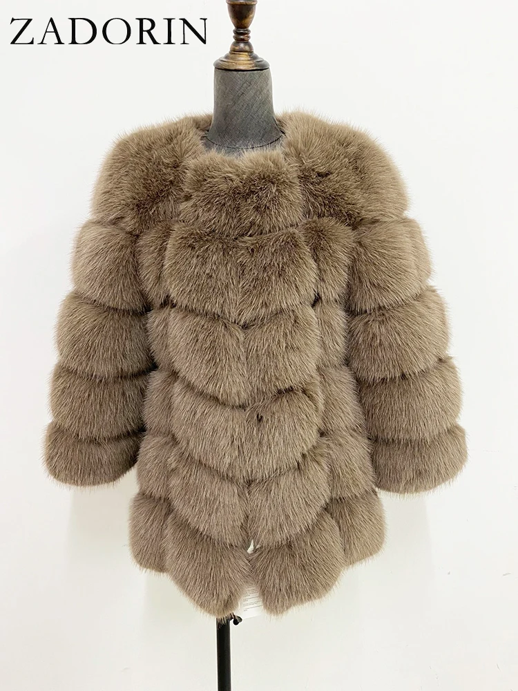 ZADORIN New Luxury Splicing Long Faux Fur Coat Woman Thick Warm Winter Fashion Fluffy Jacket Faux Fur Coats for Woman Outerwears