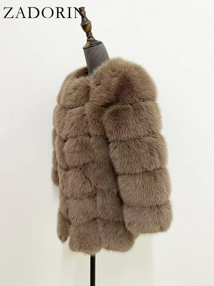 ZADORIN New Luxury Splicing Long Faux Fur Coat Woman Thick Warm Winter Fashion Fluffy Jacket Faux Fur Coats for Woman Outerwears
