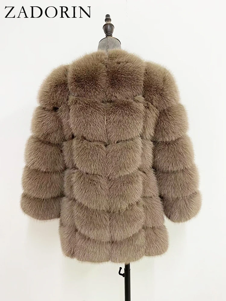 ZADORIN New Luxury Splicing Long Faux Fur Coat Woman Thick Warm Winter Fashion Fluffy Jacket Faux Fur Coats for Woman Outerwears