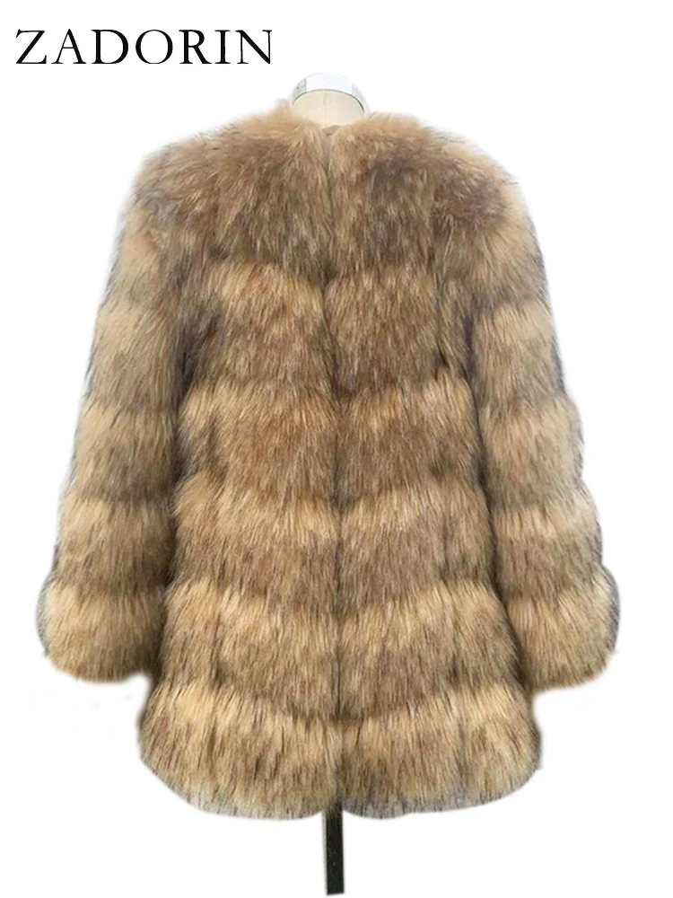 ZADORIN New Luxury Splicing Long Faux Fur Coat Woman Thick Warm Winter Fashion Fluffy Jacket Faux Fur Coats for Woman Outerwears