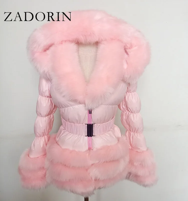 ZADORIN Winter Coat Women New Fashion Faux Fur Coat Detachable Sleeves Hood Duck Down Coats Hooded Black Puffer Jacket Outwear