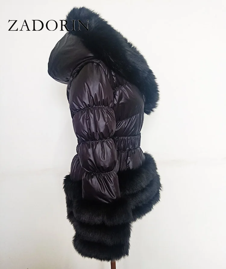 ZADORIN Winter Coat Women New Fashion Faux Fur Coat Detachable Sleeves Hood Duck Down Coats Hooded Black Puffer Jacket Outwear