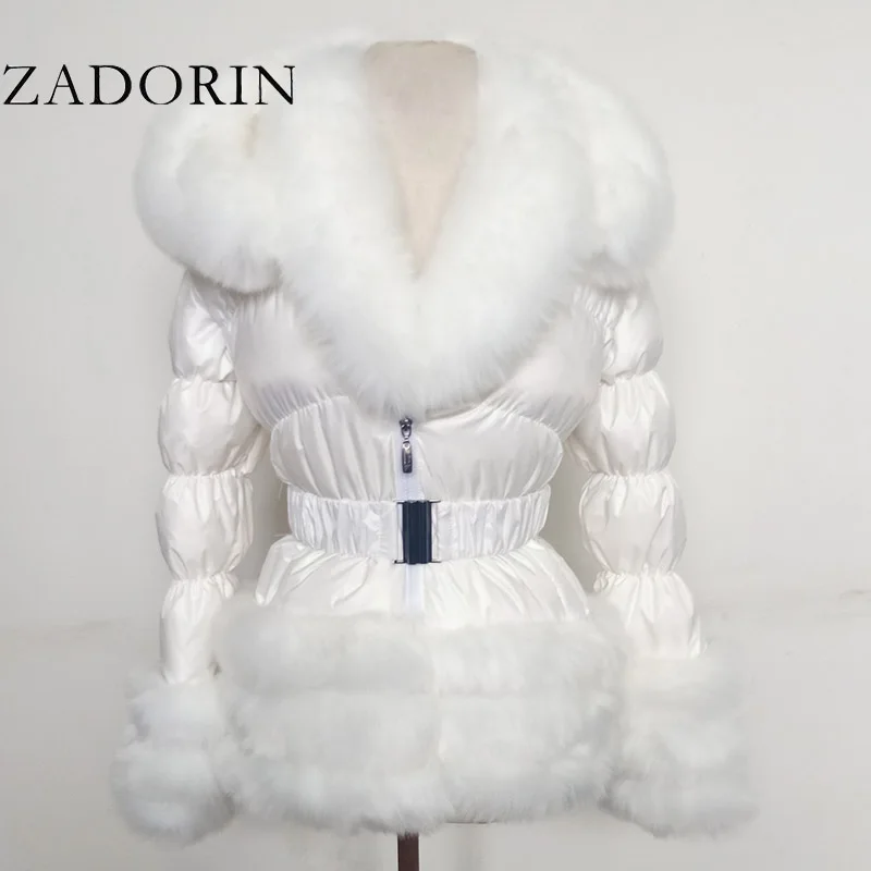 ZADORIN Winter Coat Women New Fashion Faux Fur Coat Detachable Sleeves Hood Duck Down Coats Hooded Black Puffer Jacket Outwear
