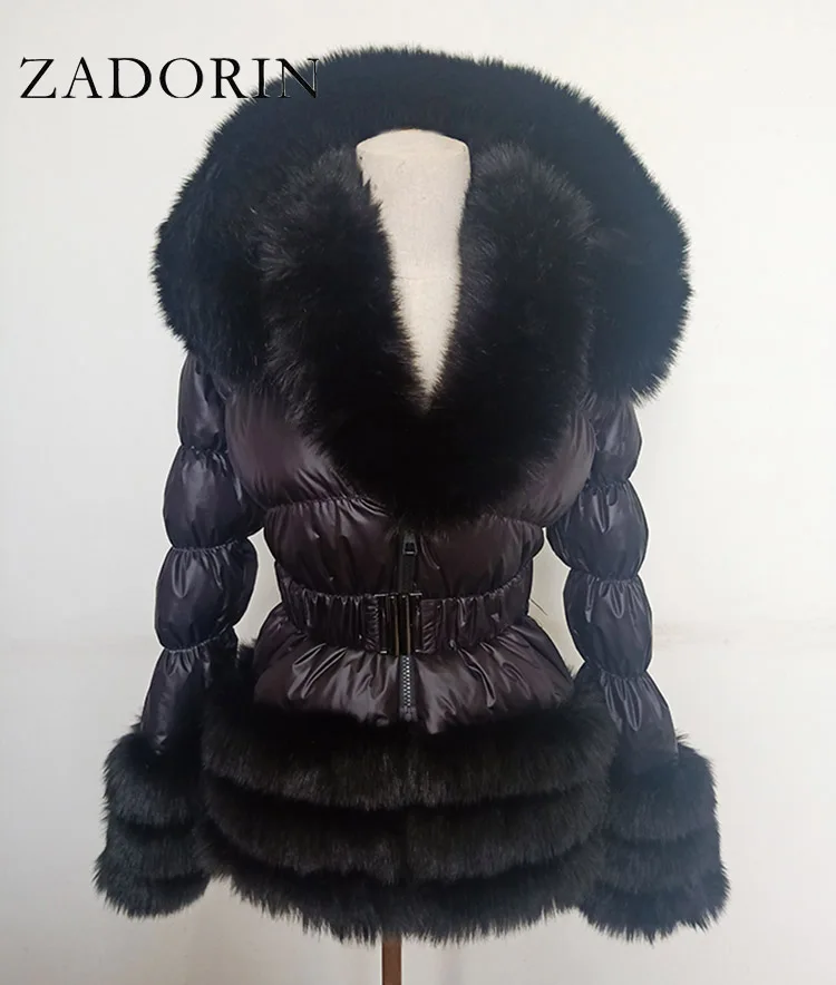 ZADORIN Winter Coat Women New Fashion Faux Fur Coat Detachable Sleeves Hood Duck Down Coats Hooded Black Puffer Jacket Outwear
