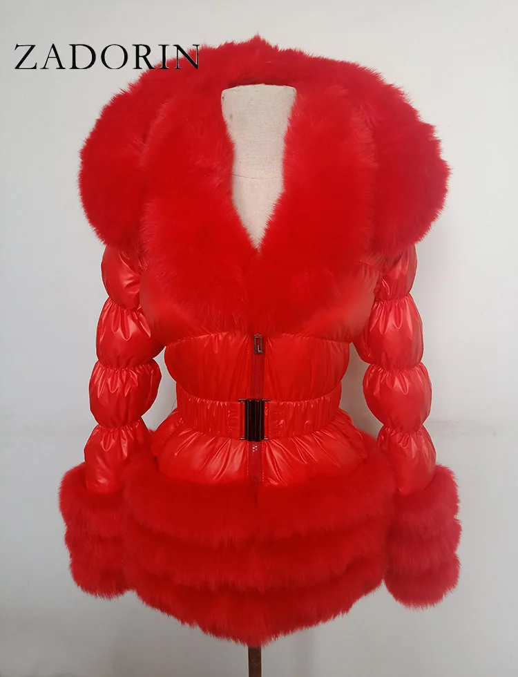 ZADORIN Winter Coat Women New Fashion Faux Fur Coat Detachable Sleeves Hood Duck Down Coats Hooded Black Puffer Jacket Outwear