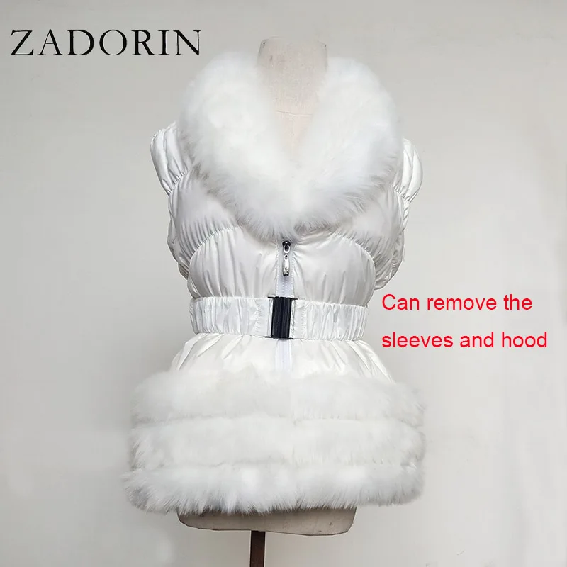 ZADORIN Winter Coat Women New Fashion Faux Fur Coat Detachable Sleeves Hood Duck Down Coats Hooded Black Puffer Jacket Outwear