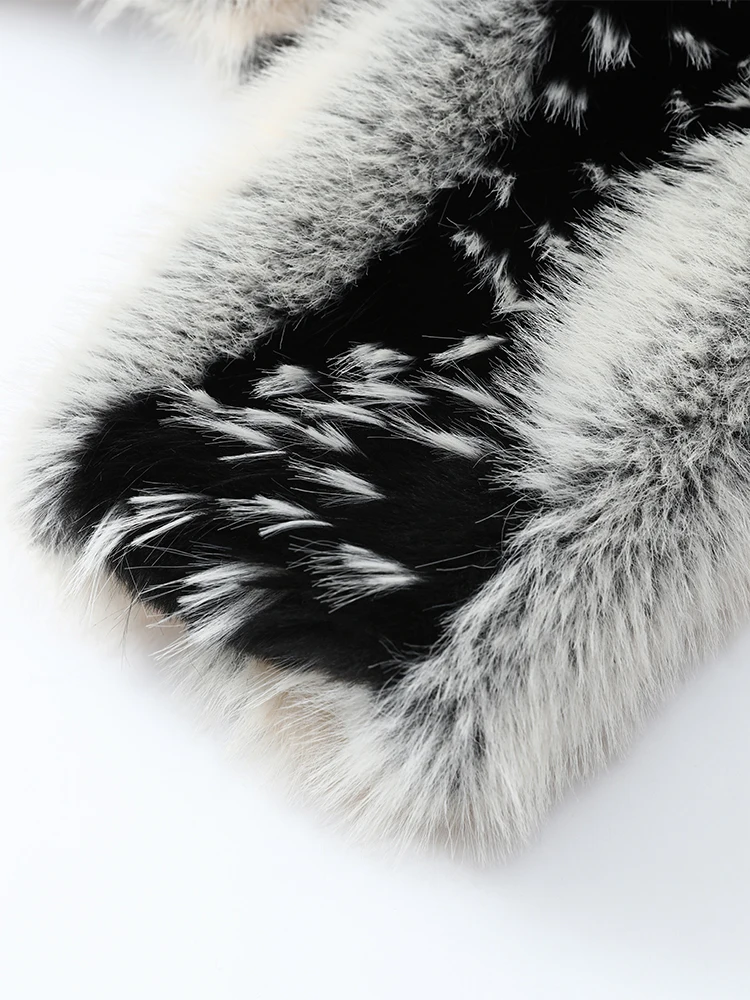 Women Color Block Faux Fur Coat Casual Round Neck Long-sleeved Fluffy Warm Crop Coats 2026 Winter Lady Chic Daily Street Jacket