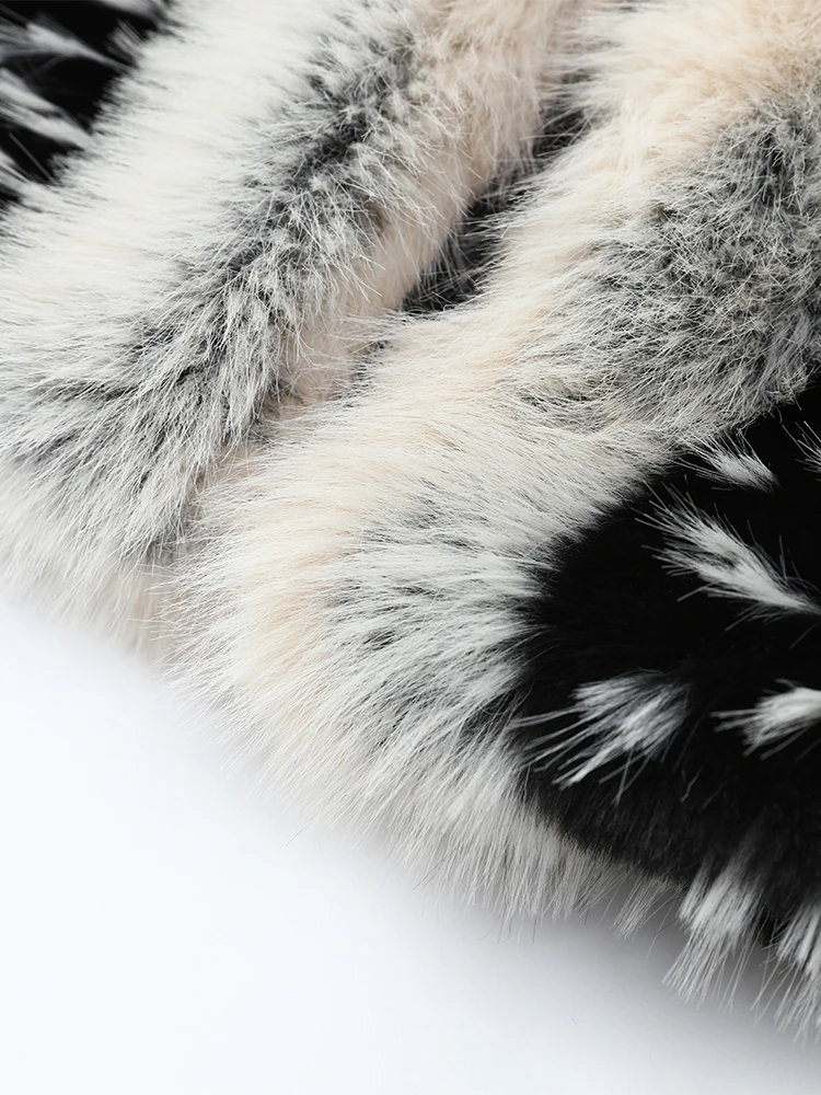 Women Color Block Faux Fur Coat Casual Round Neck Long-sleeved Fluffy Warm Crop Coats 2026 Winter Lady Chic Daily Street Jacket
