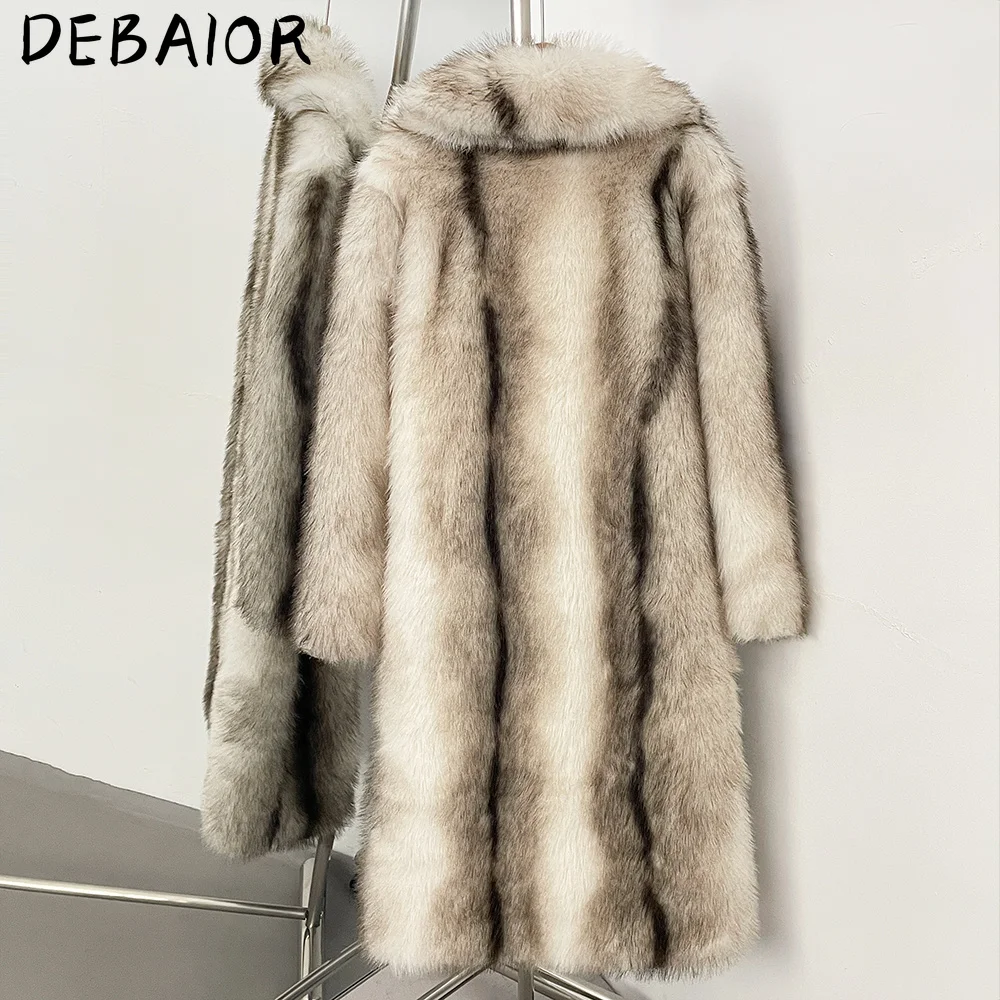 DEBAIOR New Autumn Winter Women's Gradient Faux Fur Long Coat Lapel Belted Faux Fur Jacket Female Thick Warm Clothes Outerwear