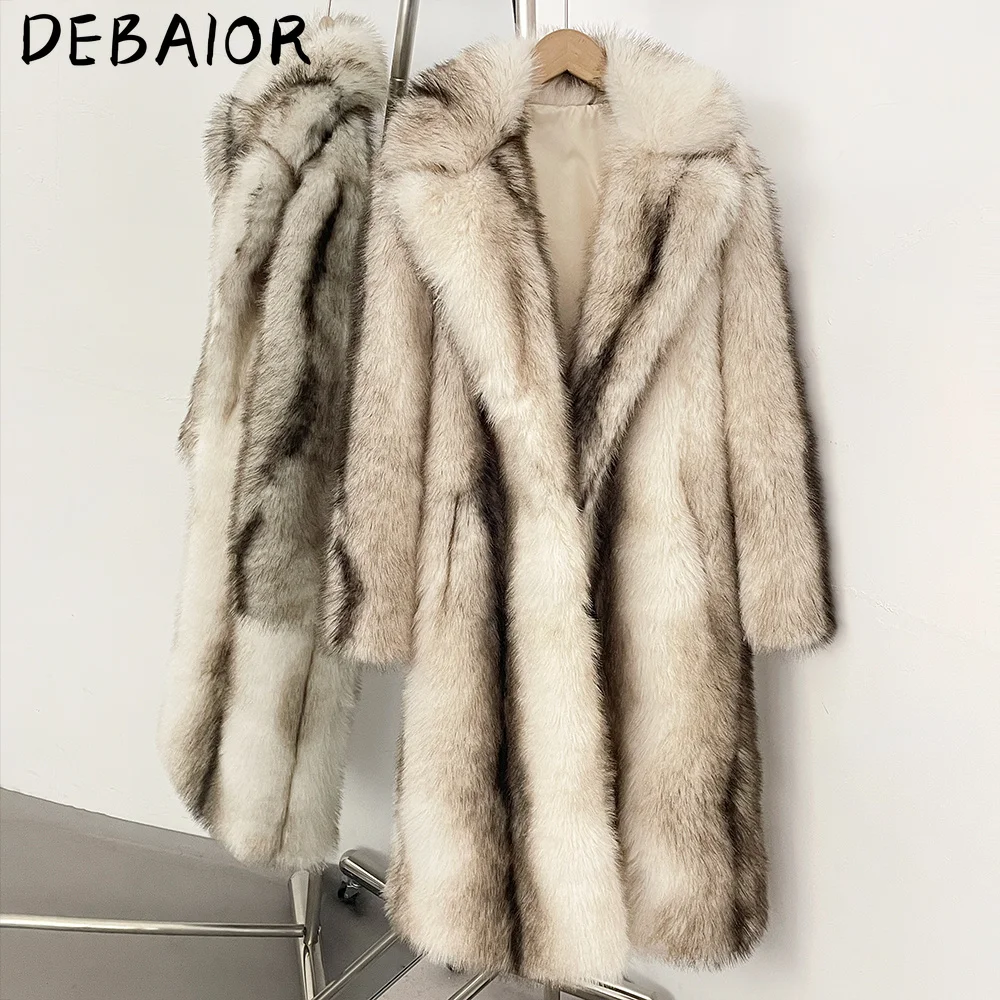 DEBAIOR New Autumn Winter Women's Gradient Faux Fur Long Coat Lapel Belted Faux Fur Jacket Female Thick Warm Clothes Outerwear