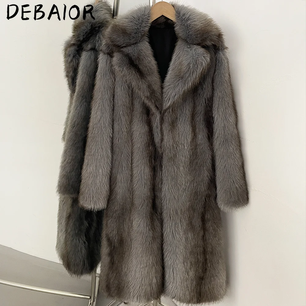 DEBAIOR New Autumn Winter Women's Gradient Faux Fur Long Coat Lapel Belted Faux Fur Jacket Female Thick Warm Clothes Outerwear