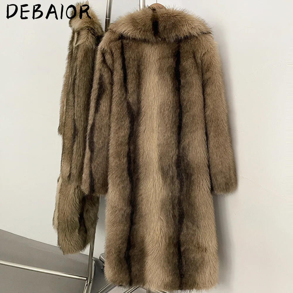 DEBAIOR New Autumn Winter Women's Gradient Faux Fur Long Coat Lapel Belted Faux Fur Jacket Female Thick Warm Clothes Outerwear