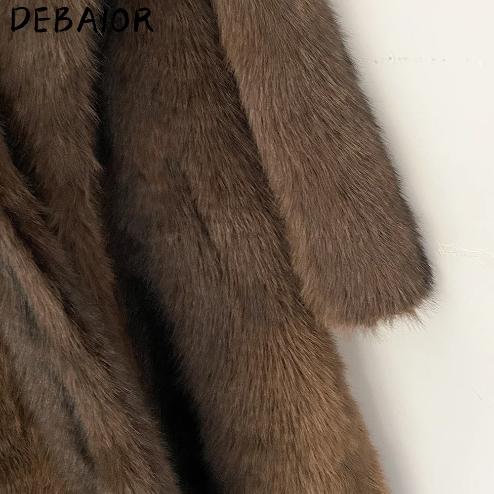 DEBAIOR New Autumn Winter Women's Gradient Faux Fur Long Coat Lapel Belted Faux Fur Jacket Female Thick Warm Clothes Outerwear