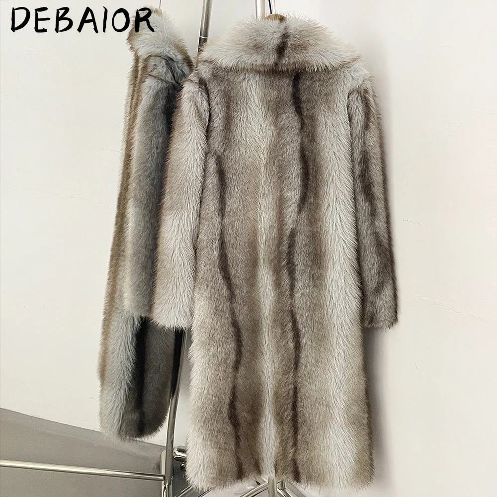 DEBAIOR New Autumn Winter Women's Gradient Faux Fur Long Coat Lapel Belted Faux Fur Jacket Female Thick Warm Clothes Outerwear