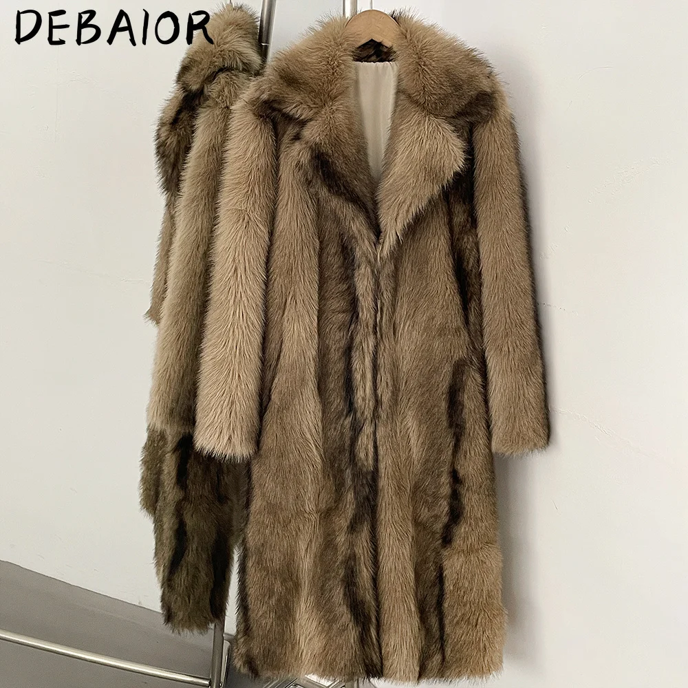 DEBAIOR New Autumn Winter Women's Gradient Faux Fur Long Coat Lapel Belted Faux Fur Jacket Female Thick Warm Clothes Outerwear