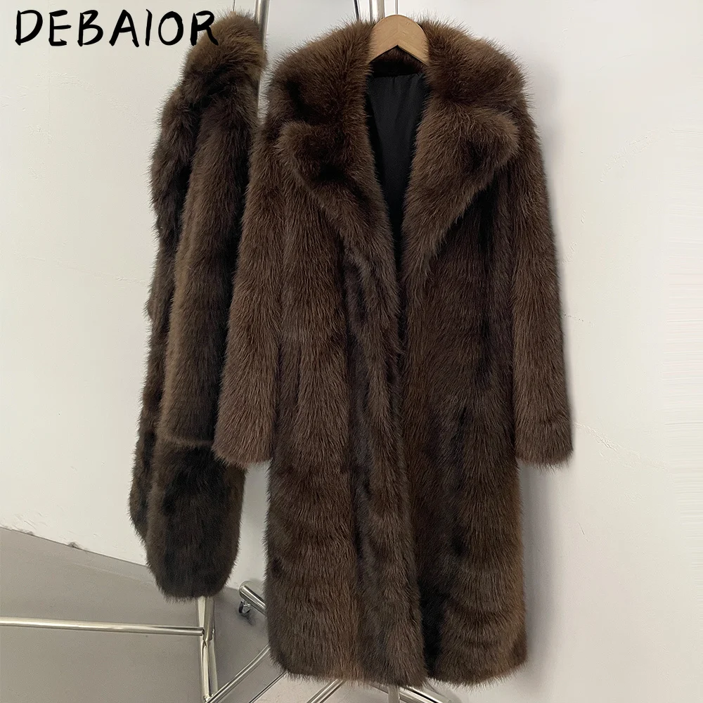 DEBAIOR New Autumn Winter Women's Gradient Faux Fur Long Coat Lapel Belted Faux Fur Jacket Female Thick Warm Clothes Outerwear
