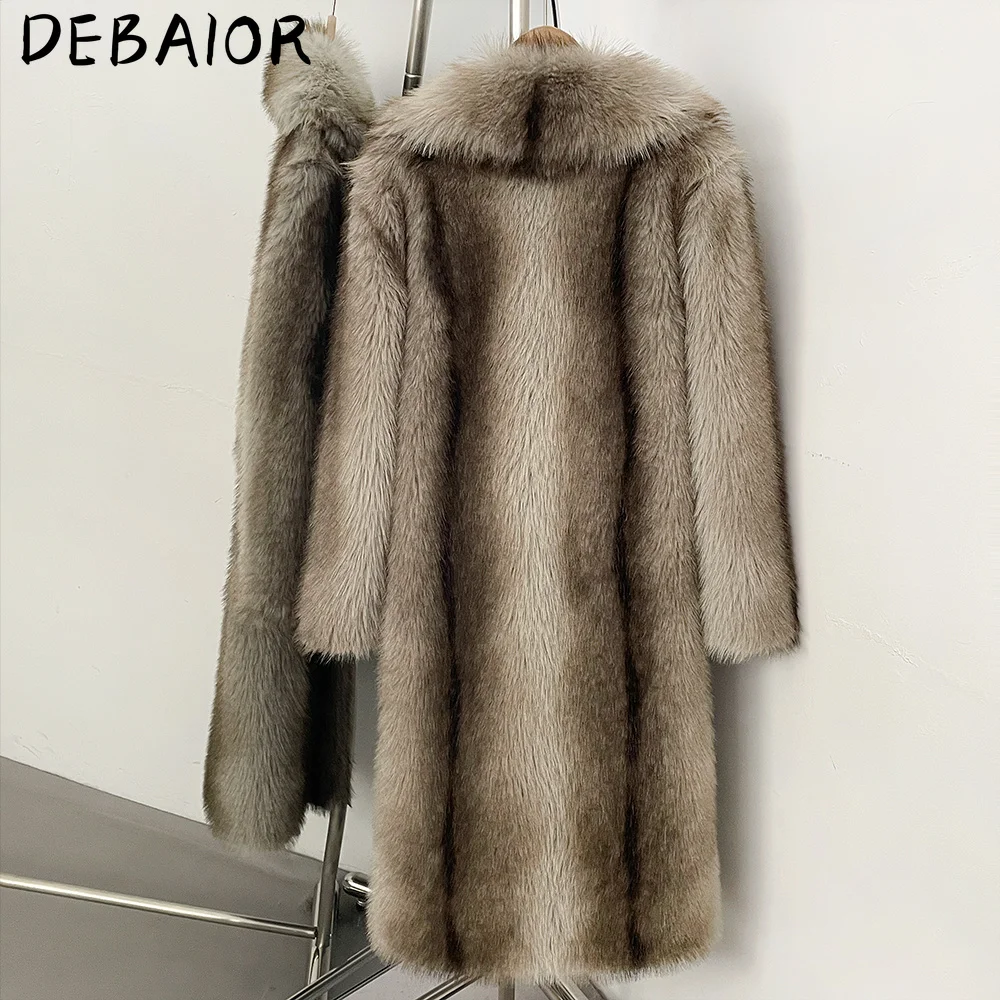 DEBAIOR New Autumn Winter Women's Gradient Faux Fur Long Coat Lapel Belted Faux Fur Jacket Female Thick Warm Clothes Outerwear