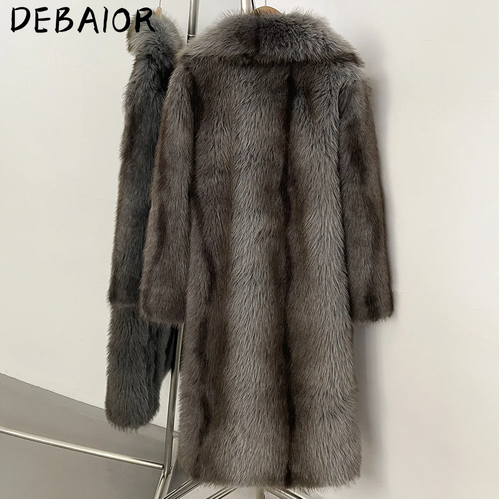 DEBAIOR New Autumn Winter Women's Gradient Faux Fur Long Coat Lapel Belted Faux Fur Jacket Female Thick Warm Clothes Outerwear