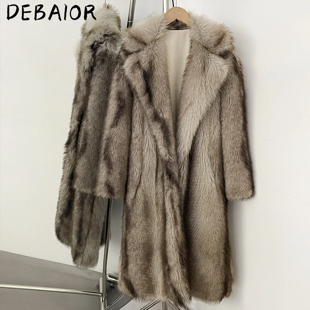DEBAIOR New Autumn Winter Women's Gradient Faux Fur Long Coat Lapel Belted Faux Fur Jacket Female Thick Warm Clothes Outerwear