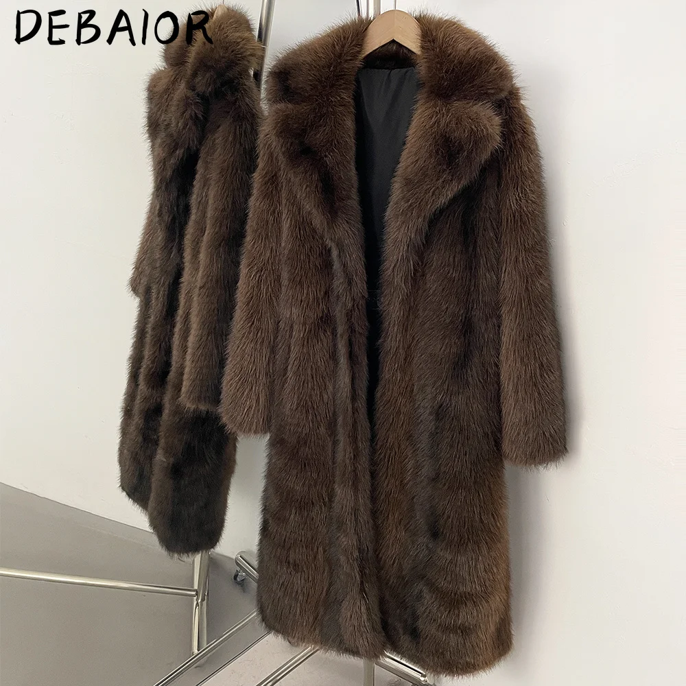 DEBAIOR New Autumn Winter Women's Gradient Faux Fur Long Coat Lapel Belted Faux Fur Jacket Female Thick Warm Clothes Outerwear