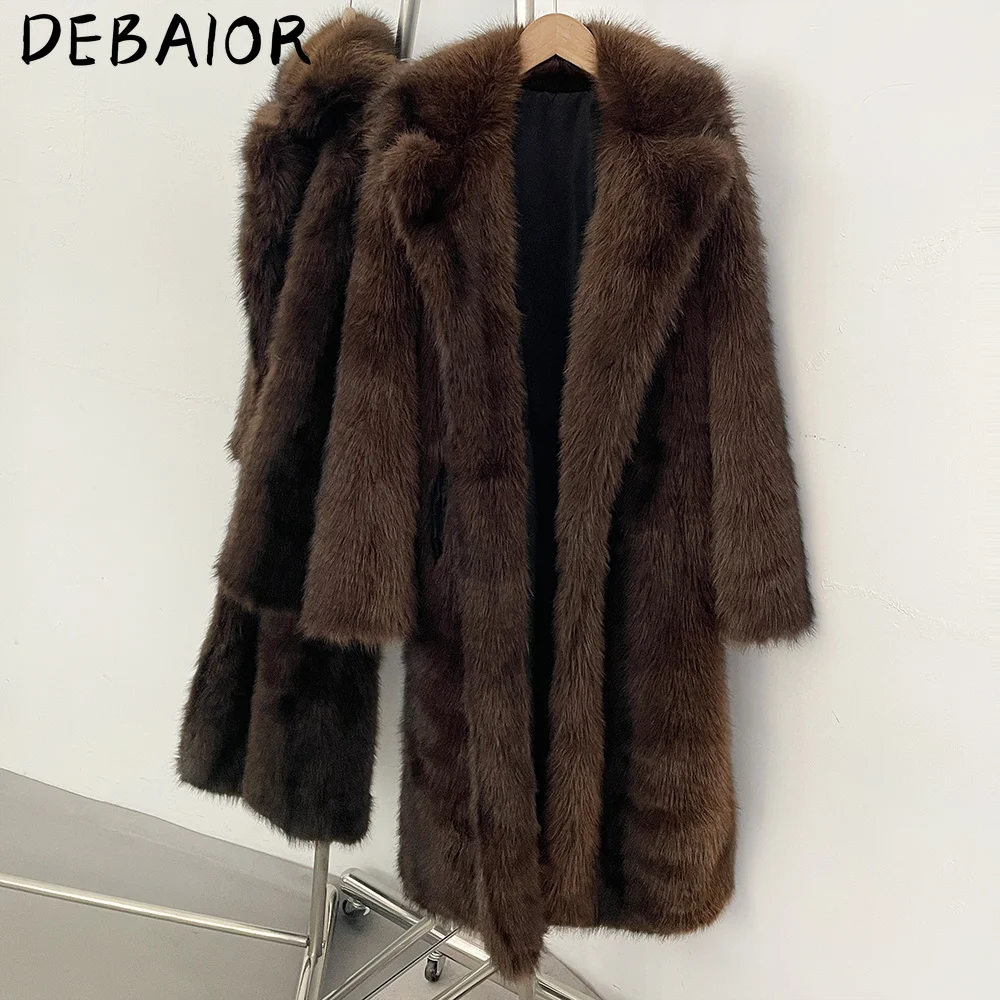 DEBAIOR New Autumn Winter Women's Gradient Faux Fur Long Coat Lapel Belted Faux Fur Jacket Female Thick Warm Clothes Outerwear