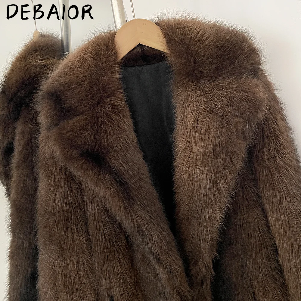 DEBAIOR New Autumn Winter Women's Gradient Faux Fur Long Coat Lapel Belted Faux Fur Jacket Female Thick Warm Clothes Outerwear
