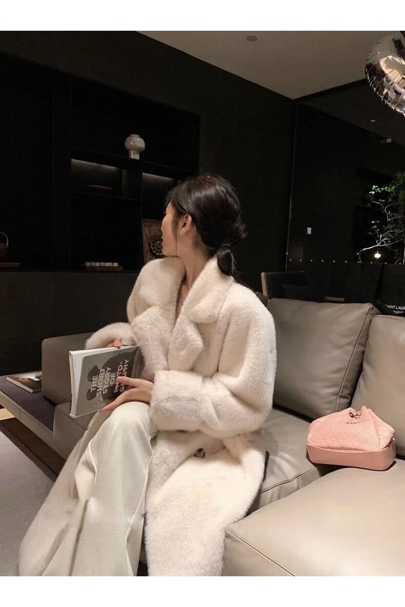 Women's Winter Fur Fur One Piece Coat 2024 New Long Thickened Fur Coat Female Imitation Mink Hair Loose Warm Cardigan Suit Coat