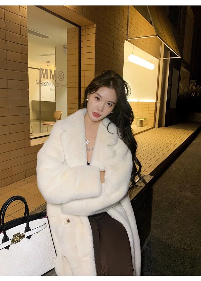 Women's Winter Fur Fur One Piece Coat 2024 New Long Thickened Fur Coat Female Imitation Mink Hair Loose Warm Cardigan Suit Coat