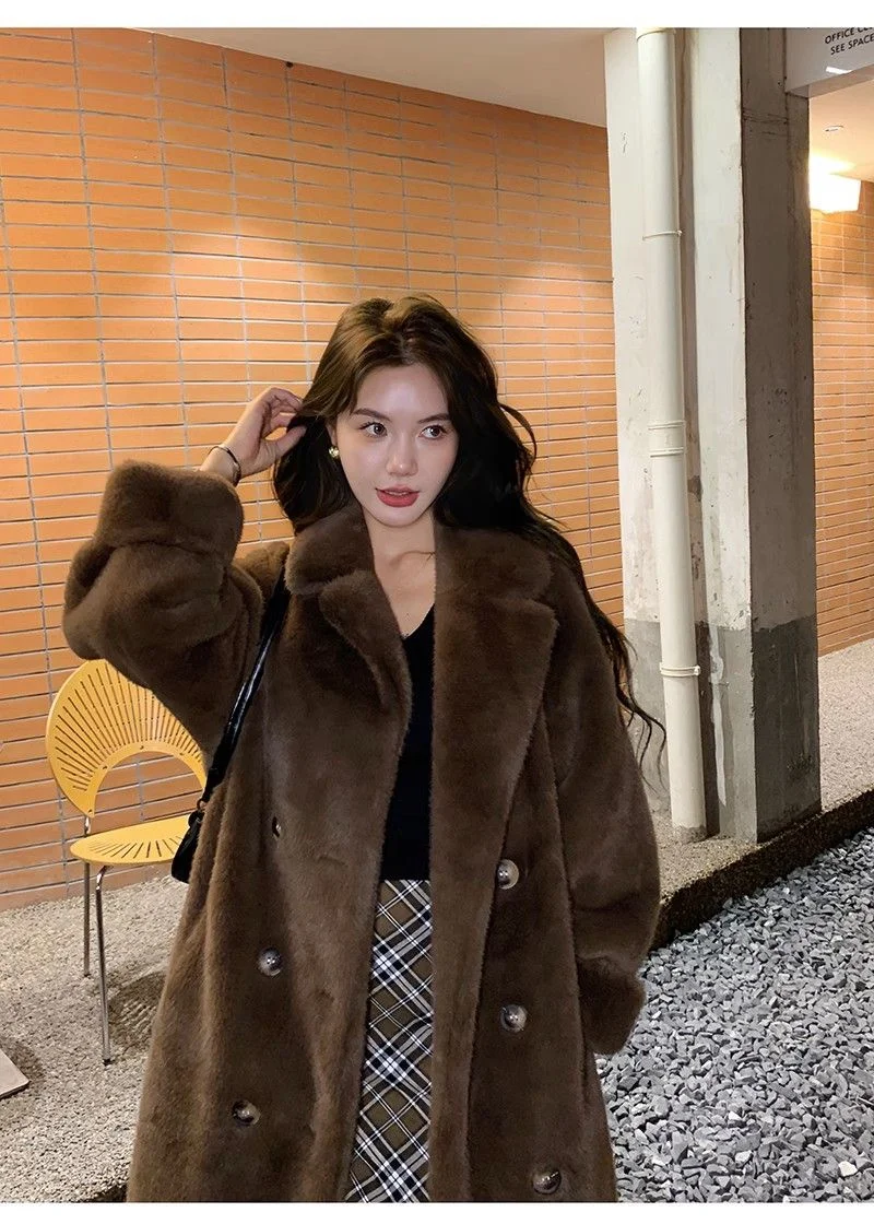 Women's Winter Fur Fur One Piece Coat 2024 New Long Thickened Fur Coat Female Imitation Mink Hair Loose Warm Cardigan Suit Coat