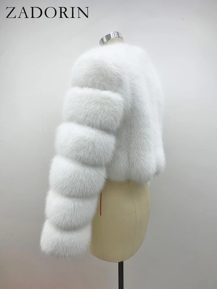 ZADORIN Luxury Fur Coats Long Sleeve Cropped Fluffy Faux Fox Fur Coat Women Pink White Jacket Tops Winter Jackets for Women 2025