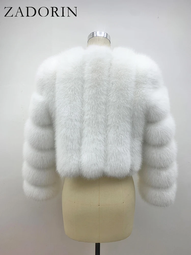 ZADORIN Luxury Fur Coats Long Sleeve Cropped Fluffy Faux Fox Fur Coat Women Pink White Jacket Tops Winter Jackets for Women 2025