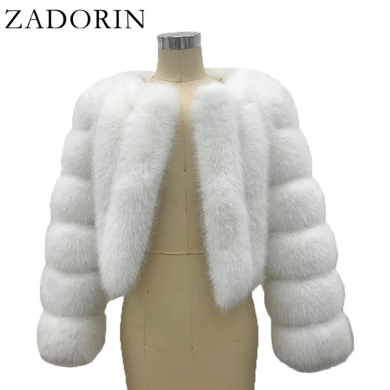 ZADORIN Luxury Fur Coats Long Sleeve Cropped Fluffy Faux Fox Fur Coat Women Pink White Jacket Tops Winter Jackets for Women 2025
