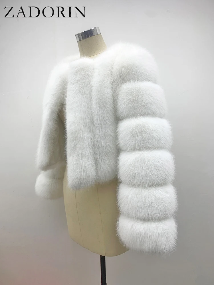 ZADORIN Luxury Fur Coats Long Sleeve Cropped Fluffy Faux Fox Fur Coat Women Pink White Jacket Tops Winter Jackets for Women 2025