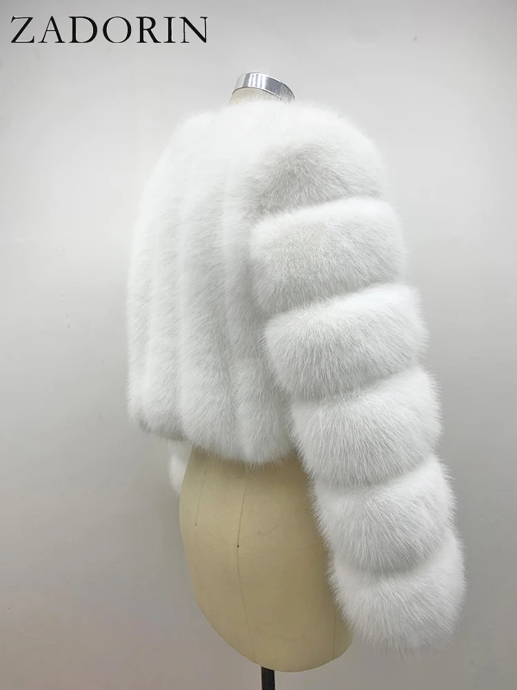 ZADORIN Luxury Fur Coats Long Sleeve Cropped Fluffy Faux Fox Fur Coat Women Pink White Jacket Tops Winter Jackets for Women 2025