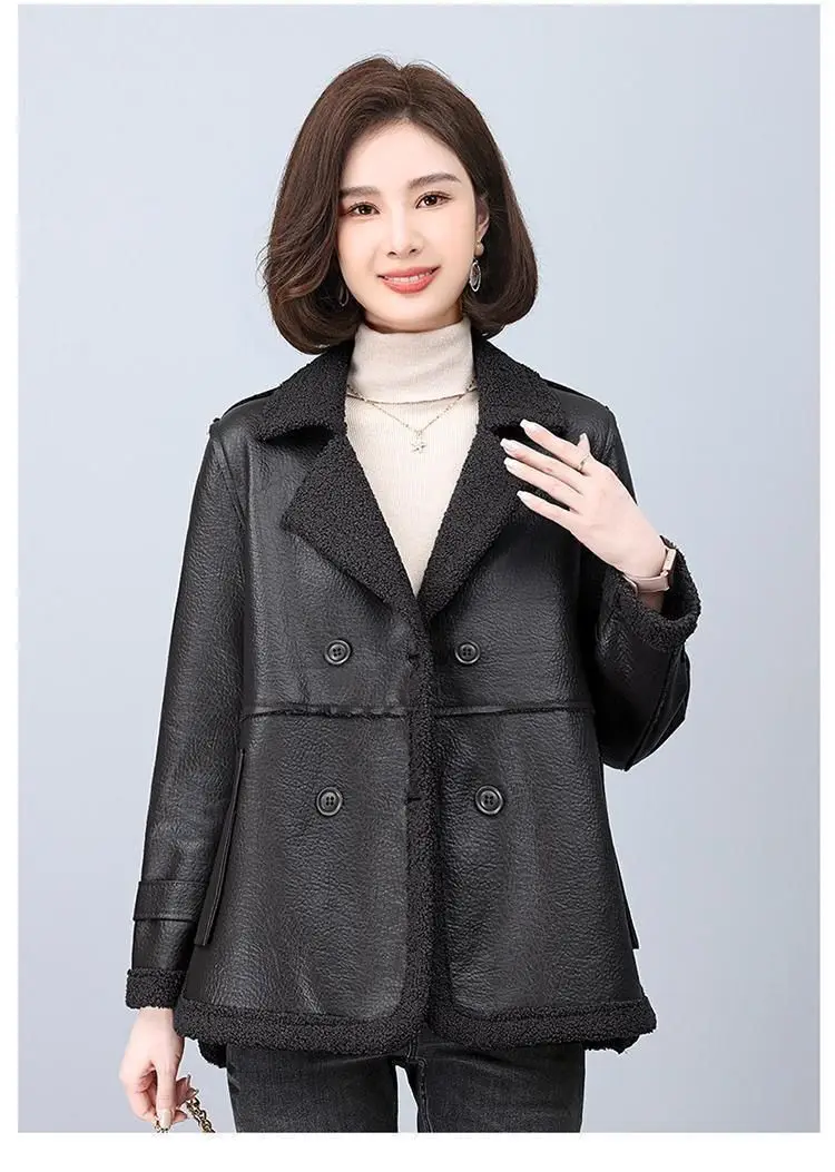 2025 Autumn/Winter New Thick Velvet Women's Leather Jacket Fashionable, Wearing Fur on Both Sides for Warmth