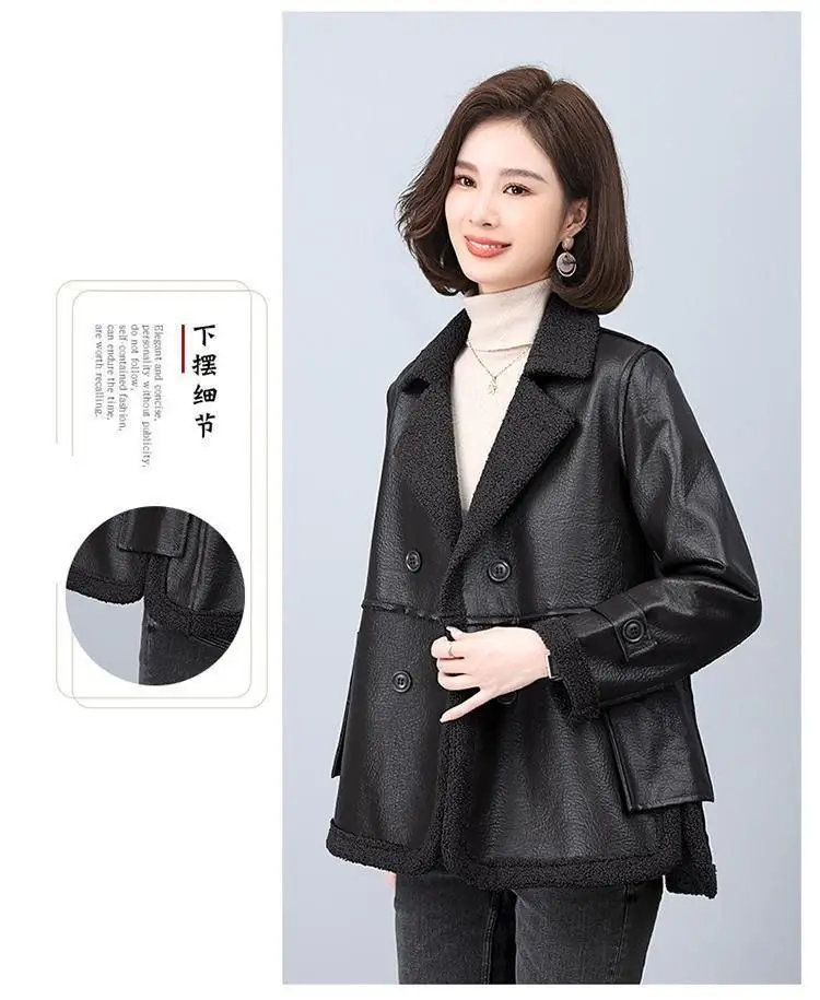 2025 Autumn/Winter New Thick Velvet Women's Leather Jacket Fashionable, Wearing Fur on Both Sides for Warmth