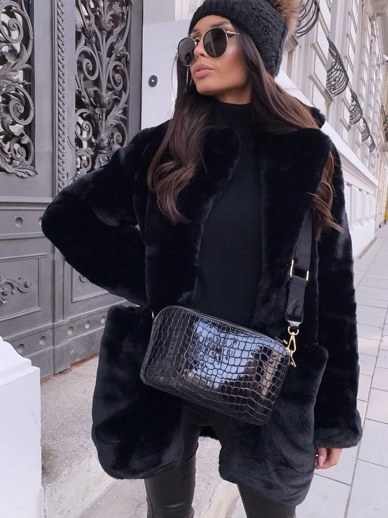 2022 New Women Winter Warm Faux Fur Coat Thick Women Middle -Long Overcoat Turn Down Collar Women Warm Female Casaco Feminino