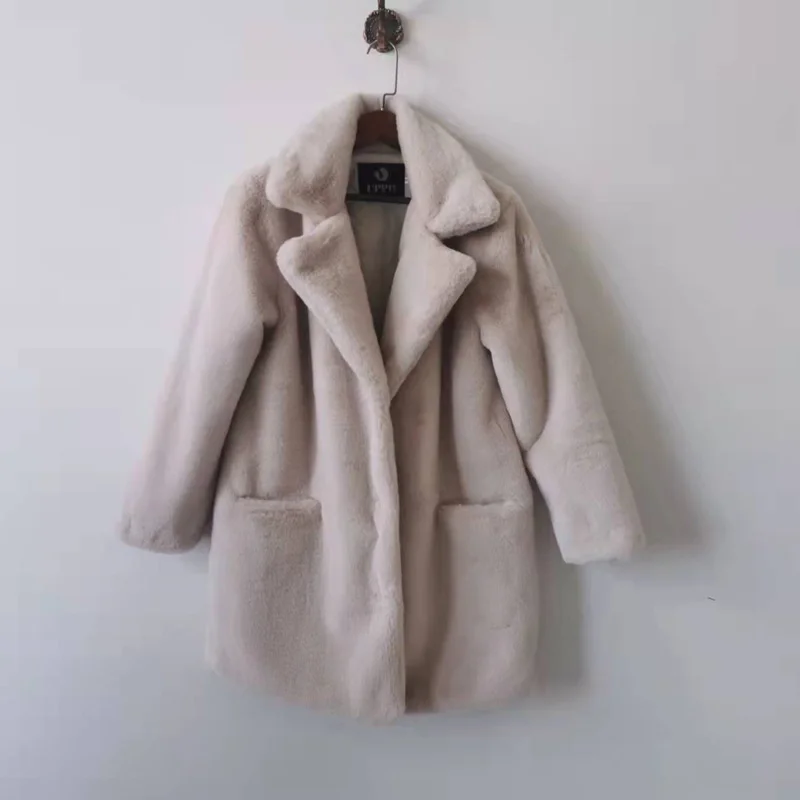 2022 New Women Winter Warm Faux Fur Coat Thick Women Middle -Long Overcoat Turn Down Collar Women Warm Female Casaco Feminino