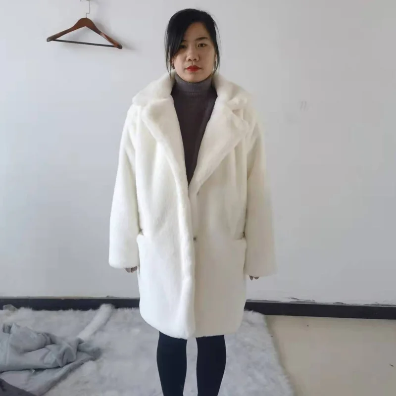 2022 New Women Winter Warm Faux Fur Coat Thick Women Middle -Long Overcoat Turn Down Collar Women Warm Female Casaco Feminino