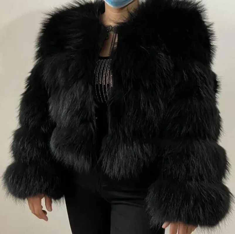 Faux Fur Coat Women's Jacket Winter Fashion Warm Thick Fox Raccoon Leather Brown Plus Size Especially Fake Fur Cold Coat