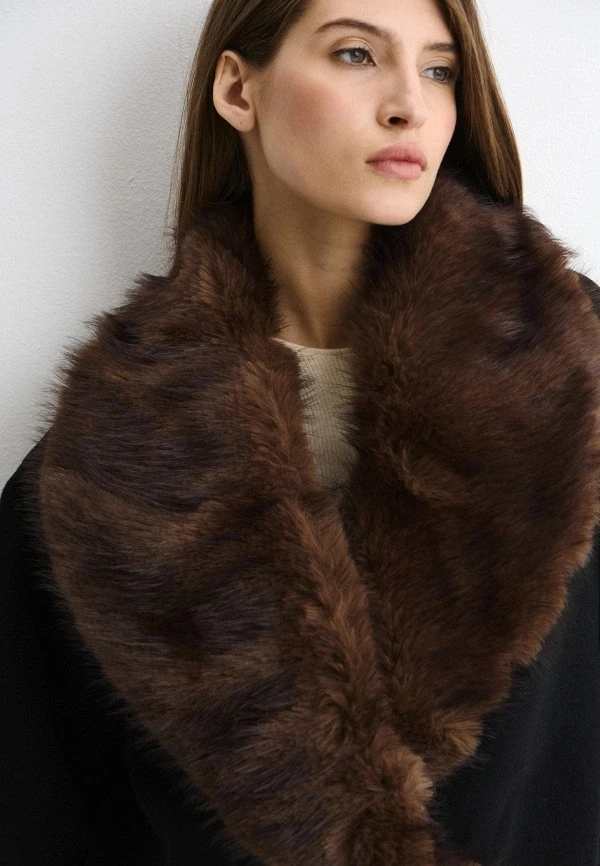 Women Brown Faux Fur Sleeve & Collar Cropped Bomber Jacket, Full Zip Cinched Waist Utility Pockets, Winter Warm Street Casual Ou