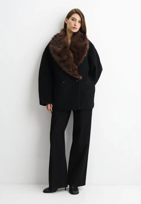 Women Brown Faux Fur Sleeve & Collar Cropped Bomber Jacket, Full Zip Cinched Waist Utility Pockets, Winter Warm Street Casual Ou