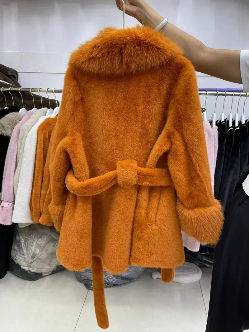 Luxury Vintage Faux Fur Coat Women Fur Collar Long Sleeve with Belt Oversized Fur Jacket Warm Thick Winter Cardigan Lady's Coats