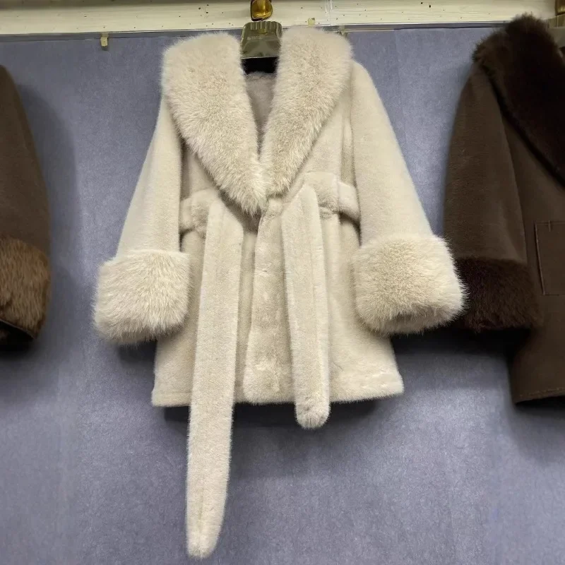 Luxury Vintage Faux Fur Coat Women Fur Collar Long Sleeve with Belt Oversized Fur Jacket Warm Thick Winter Cardigan Lady's Coats