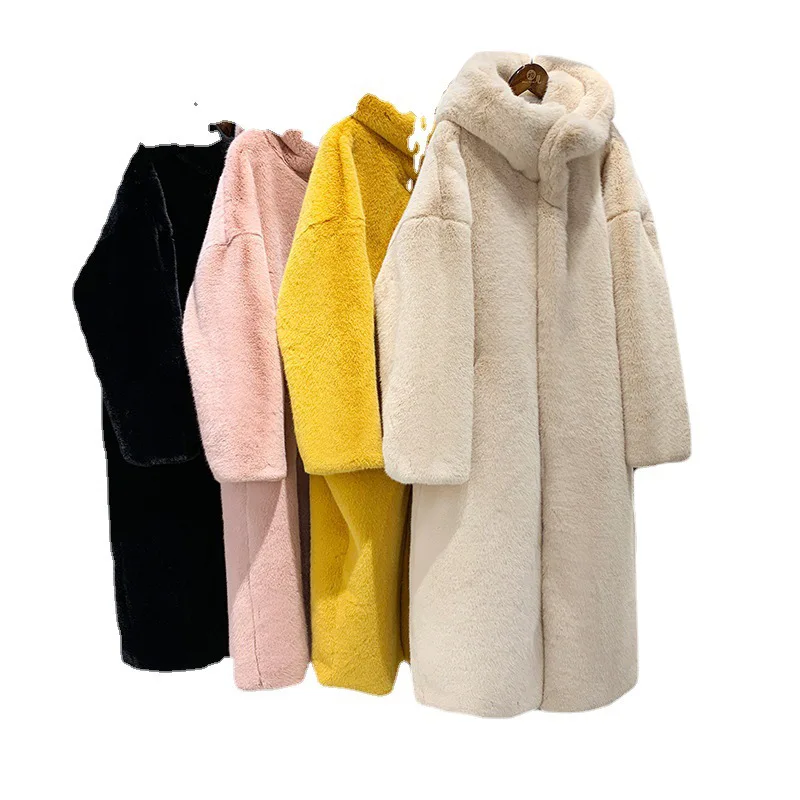 Women Faux Fur Maxi Jacket Thick Y2k Autumn Winter Maxi Coat Long Warm Luxury Belt Fur Black Parkas Bontjas Furry Outerwear