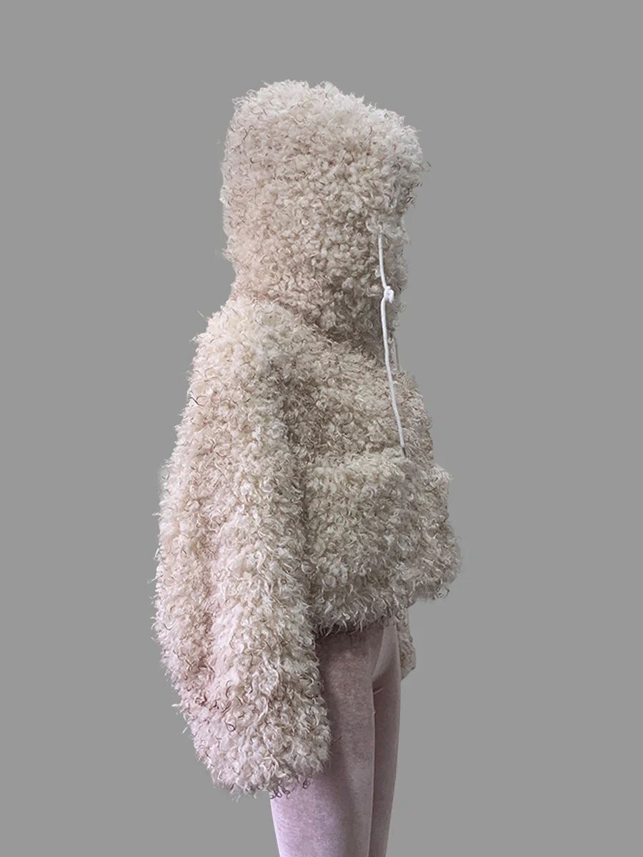 Nerazzurri Winter Short Oversized Thick Warm Shaggy Fuzzy Faux Mongolian Fur Coat Women Luxury Clothes 2026 Fluffy Hooded Jacket